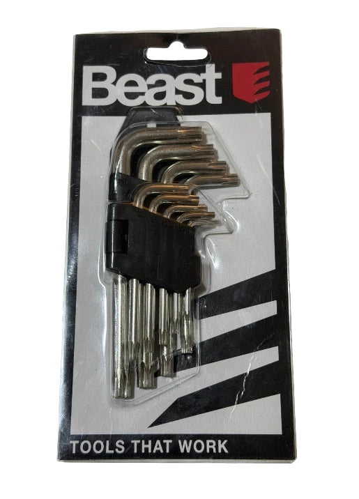 BEAST Torxschlüssel Set 9-tlg. klein – Winkelschlüssel T10–T50 mit Bohrung TX