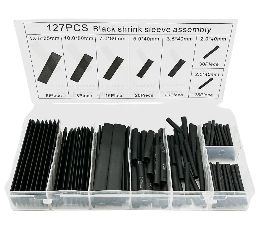 Schrumpfschlauch Set 127tlg. | Schwarz 2:1 Sortiment Kabel Isolierung