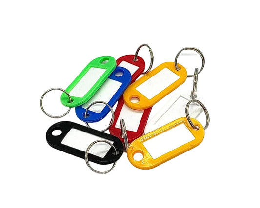 Schlüsselanhänger Set 8 Stk. | Kunststoff bunt mit Ring & Etikett beschriftbar